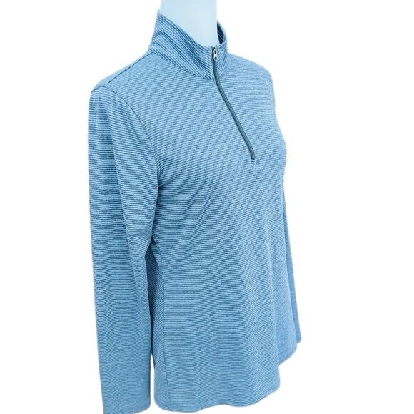 Eddie Bauer blue/gray striped lightweight TraVex quarter zip, size M. - Picture 4 of 5